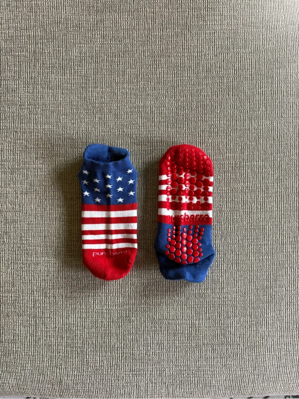 Pure Barre women ankle Non-Slip Grip Socks in Red, White & Blue American flag